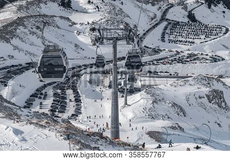 The Famous Snowed Mountain Of Parnassos With Popular Ski Resort Covered Up In Snow And Unique Nature