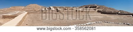 Nazca Pyramid At Cahuachi Archeological Site In The Nazca Desert Of Peru Panoramic View