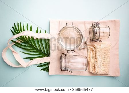 Zero Waste Conception, Cotton Bags And Glass Gars For Free Plastic Shopping