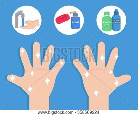 Clean Hands Simple Vector Illustration On Blue Background