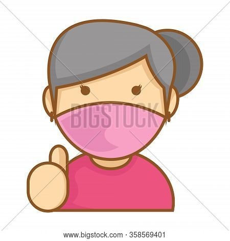Cute And Simple Illustration Of Old Lady Wear Face Mask