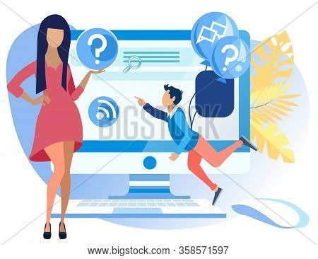 Informational Flyer Chat Bot Call Center Flat. Dynamic Setting In Call Center. Balloons Are Tied To 