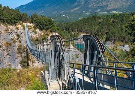 La Passerelle De L Ebron On The Lac De Monteynard-avignonet. France In Europe