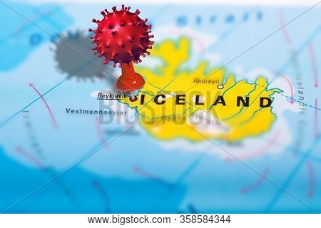 Covid-19 Outbreak Or New Coronavirus, 2019-ncov, Virus Pin In Reykjavik On Map Of Iceland. Covid 19-