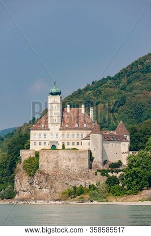 Schonbuhel castle, built on a rock on Danube river is a main historical landmark in Wachau valley, Austria