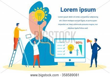 Person Hooked Up To Analytics Machine Cartoon Vector. Creativity, Idea Brainstorming, Increase, Gett