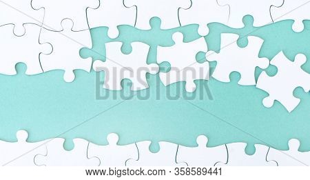 Close up view of mockup puzzle on blue background