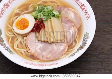 Close Up Of Japanese Miso Soup Ramen In A Bowl On Table