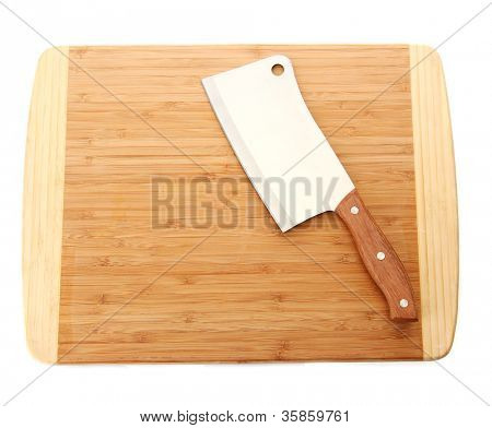 mannaia di carne sul tagliere isolata on white
