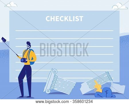 Checklist, Journey Planner, Reminder. Traveller Wishlist Form. Traveler, Tourist Cartoon Character T