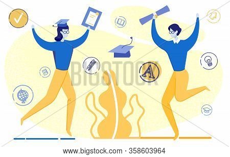 Graduate Students, Bachelors At University Or College Graduation Ceremony. Young People Receive High