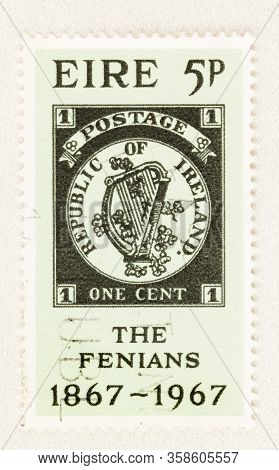 Seattle Washington - March 29, 2020: Close Up Of Postage Stamp From Ireland Commemorating 100th Anni