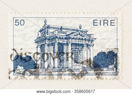 Seattle Washington - March 29, 2020: Close Up Of Postage Stamp From Ireland Of The Casino At Marino,