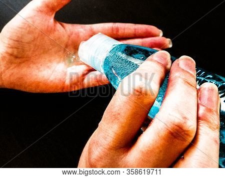 Washing Hands With Sanitary, Antibacterial Fluid. Coronavirus Pandemic. Hygiene.