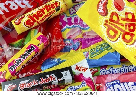 Coventry, West Midlands, Uk - March 28, 2020: Barratt Nostalgic Mixed Wrapped Sweets In A Pile Close
