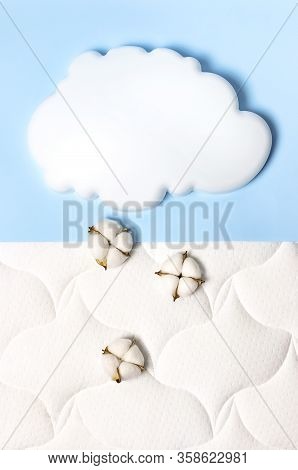 White Air Cloud, Cotton Flowers On A Comfortable Mattress Texture Background And Blue Background Top