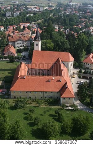 SAMOBOR, CROATIA - JUNE 19, 2011: Church of the Assumption of the Virgin Mary and Franciscan Monastery in Samobor, Croatia
