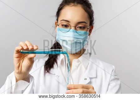 Doctors, Infectionist, Research And Covid19 Concept. Portrait Of Young Infectionist, Female Scientis