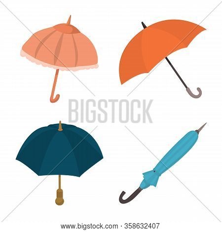 Vector Illustration Of Umbrella And Rain Symbol. Set Of Umbrella And Weather Vector Icon For Stock.