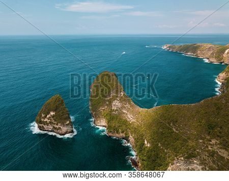 Aerial View Of Nusa Penida, Bali, Indonesia. Manta Bay Or Kelingking Beach On Nusa Penida Island, Ba