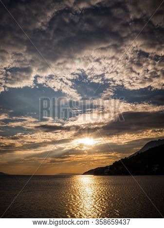 Sunset Over The Mediterranean Sea In Drvenik, Croatia