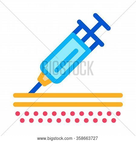 Injection Of Syringe Under Skin Icon Vector. Injection Of Syringe Under Skin Sign. Color Contour Sym