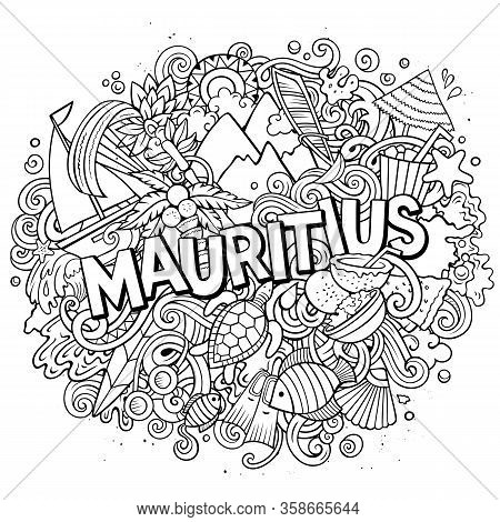 Mauritus Hand Drawn Cartoon Doodles Illustration. Funny Travel Design.