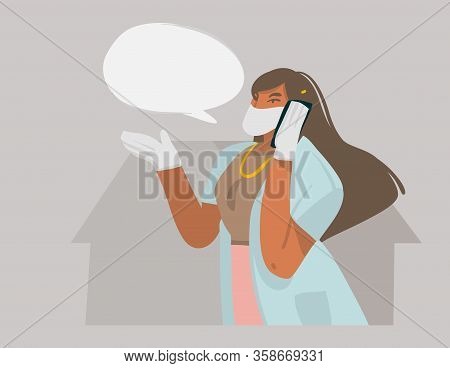 Hand Drawn Vector Stock Abstract Graphic Illustration With Female Doctor Gives Recommendations By Ph