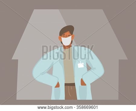 Hand Drawn Vector Stock Abstract Graphic Illustration With Man Doctor Well Protected In A Face Mask 