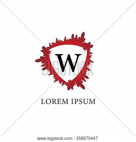 Letter W Alphabet Logo Design Template. Splash Of Blood With Shield Shape In The Midle.  Initial Abj