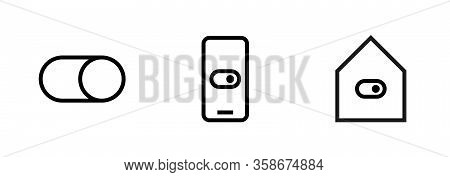 Set Of The Security Switch In The Smartphone And At Home. Editable Line Vector.