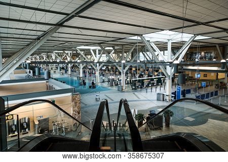 Richmond, Bc, Canada - Mar 29, 2020: Travellers In The International Departures Section Of Yvr Which