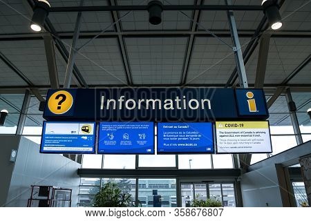 Richmond, Bc, Canada - Mar 29, 2020: International Departures Section Of Yvr Which Is Nearly Empty D
