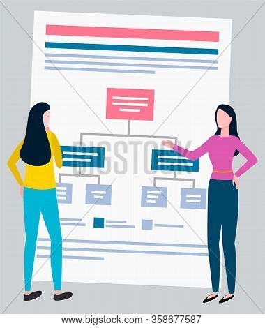 Scheme Or Graphic, Office Workers, Isolated Women. Vector Business Presentation Or Infographic, Algo