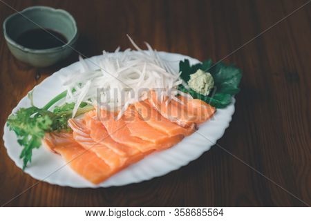 Japanese Food Sashimi Salmon In Japan Restaurant