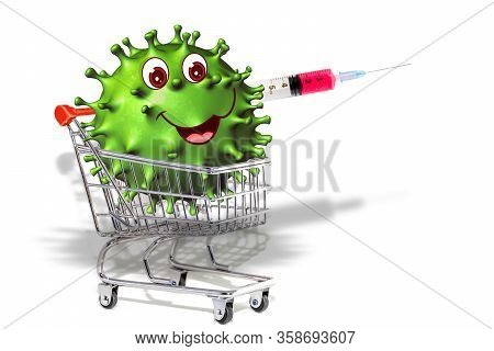 Coronavirus Covid-19 On A Shopping Cart. Internet Shopping Online Concept During Quarantine Of 2019-