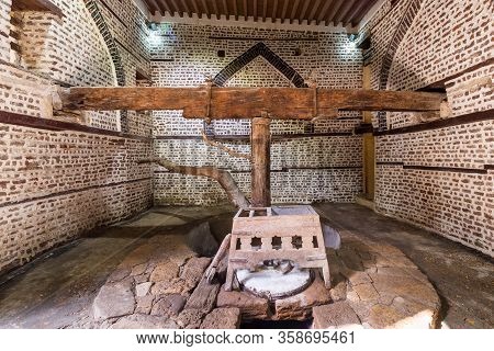 Rosetta, Egypt- February 1 2020: Front View Of Ancient Rotary Flour Mill, Known As Abu Shaheen Mill 