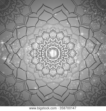 Vector Seamless Ornamental White Background With A Thin Black Oriental Pattern. Pattern With Mandala