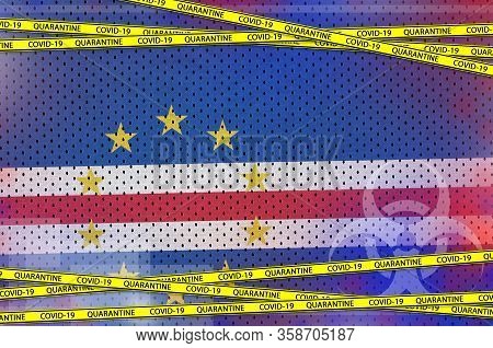 Cabo Verde Flag And Covid-19 Quarantine Yellow Tape. Coronavirus Or 2019-ncov Virus Concept