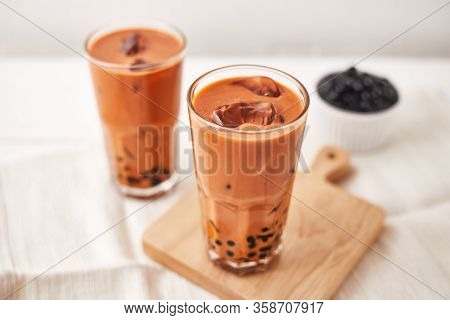 Milk Bubble Tea With Tapioca Pearls. .