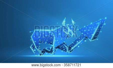 Bull Market Trend, Growth Arrow. Stock Exchange And Concept Of A Trading Chart. Low Poly, Wireframe 
