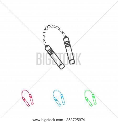 Nunchaku Weapon Icon Flat. Color Pictogram On White Background. Vector Illustration Symbol And Bonus