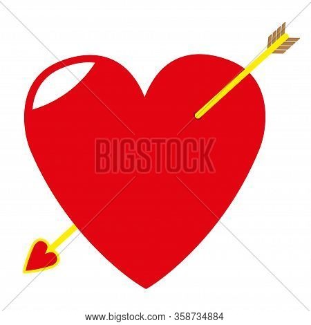 Red Heart Pierced With Cupid Arrow. Valentine Day. Flat Style Isolated On White Background. Vector I