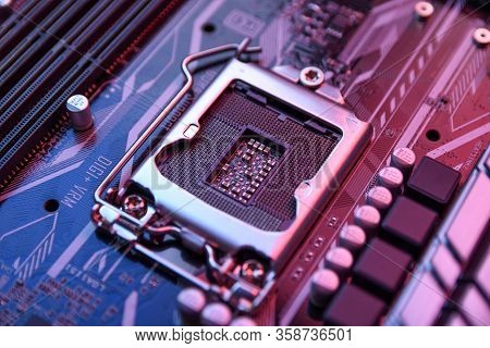 Computer Central Processor Socket On Motherboard And Electronical Components Cpu Gpu Memory And Diff