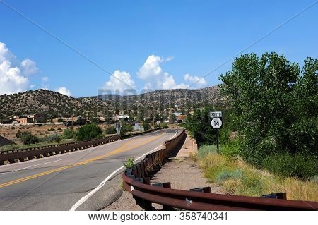 Highway 14, The Turquoise Trail, In New Mexico, Can Be Seen In This Image Approaching The Quiet Town