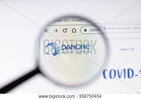 Saint Petersburg, Russia - 29 March 2020: Danone Business Company Logo Visible On Screen. Corporatio