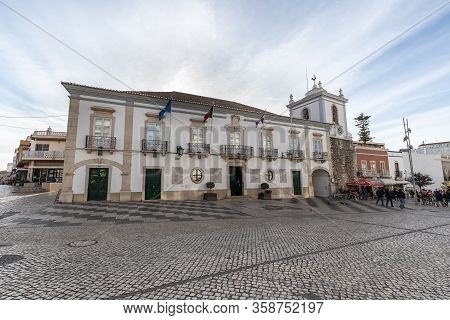 Loule, Faro, Portugal - February 25, 2020: Detail Of Architecture Of The City Hall In The Historic C