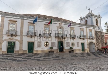 Loule, Faro, Portugal - February 25, 2020: Detail Of Architecture Of The City Hall In The Historic C