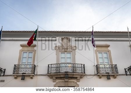 Loule, Faro, Portugal - February 25, 2020: Detail Of Architecture Of The City Hall In The Historic C