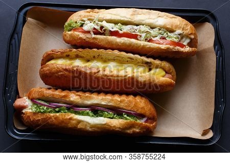 Close Up Of Hot Dog. Fast Food.